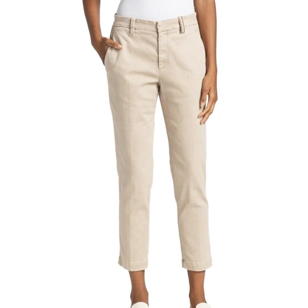 Brunello Cucinelli Beige Monili Trim Straight Crop Pants US 6 IT 42